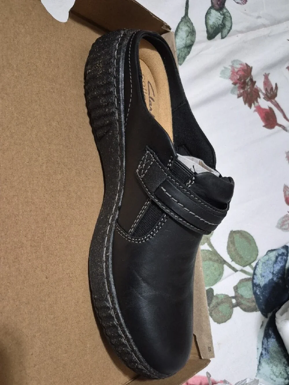Clarks Black Leather Slip-On Loafer with Strap